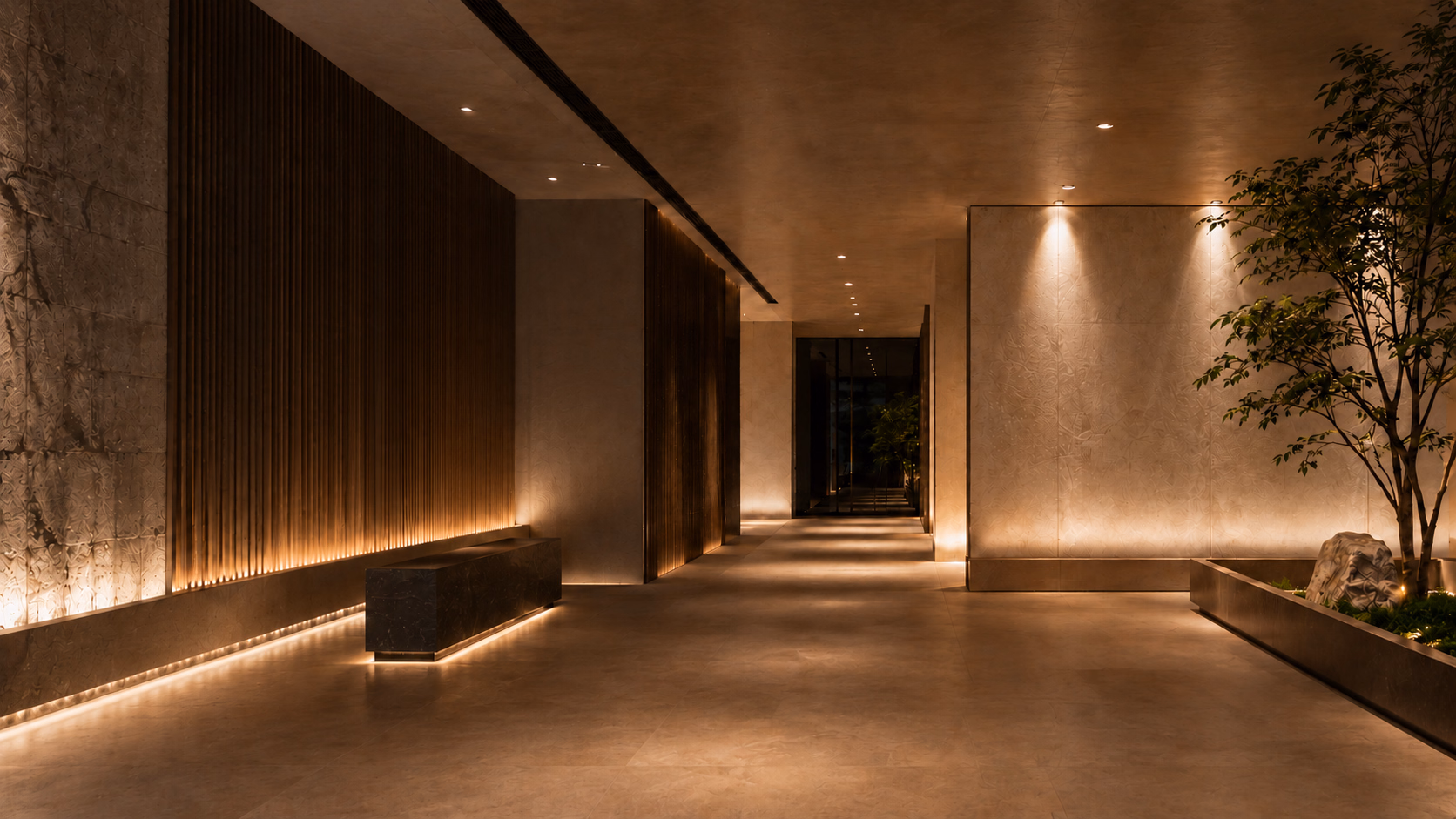 Architectural lighting detail with warm linear illumination